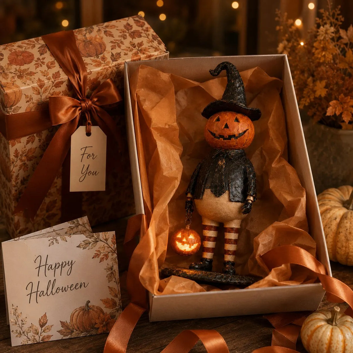 🎃✨Pumpkin Witch Lantern Figurine
