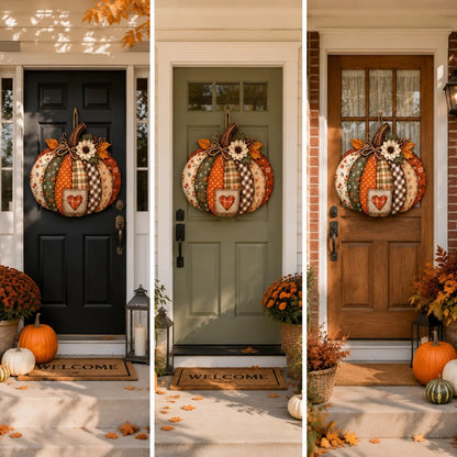 🍂🎃Retro Patchwork Pumpkin Door Hanging with Lights