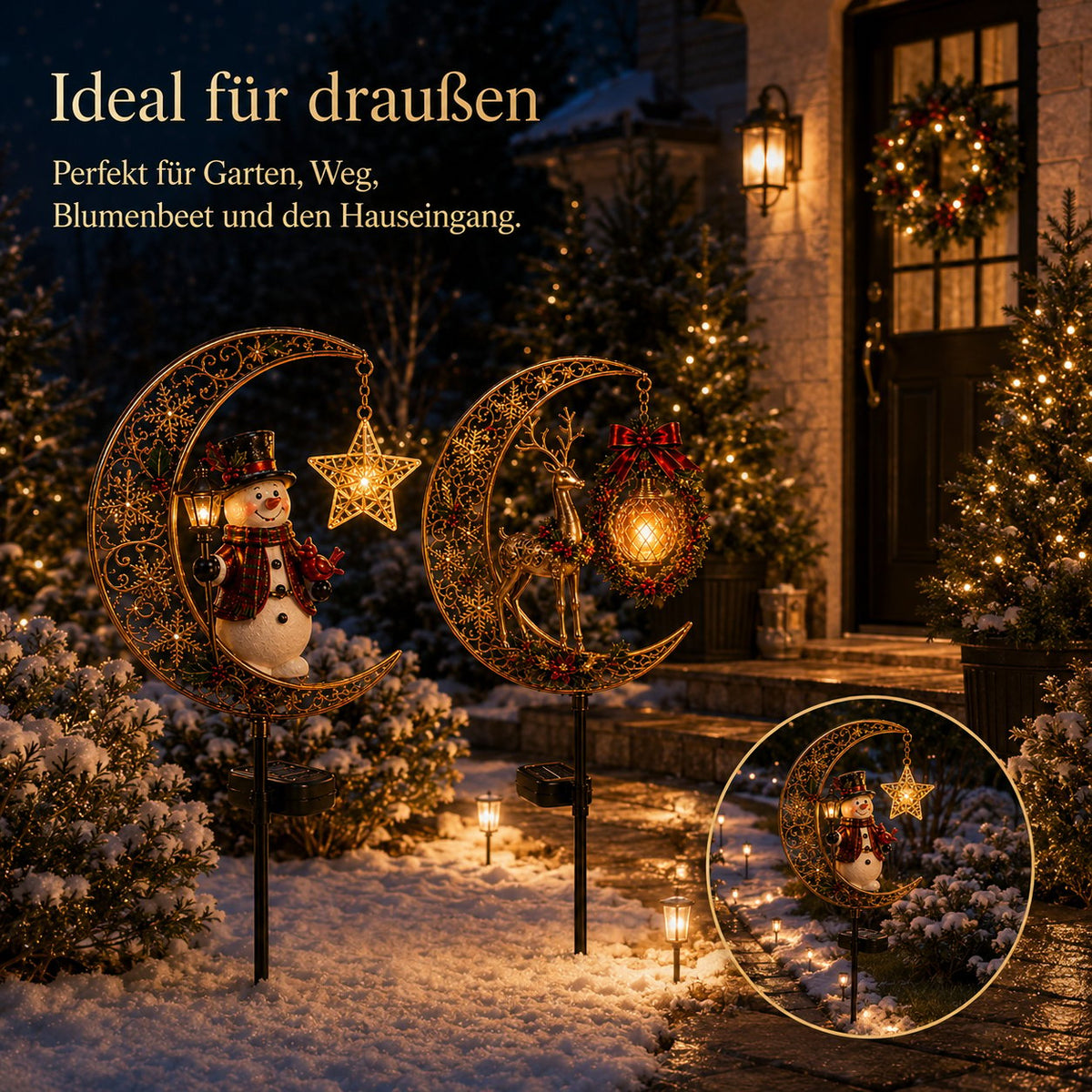 🌙 Solar-Weihnachts-Gartenleuchte mit Halbmond