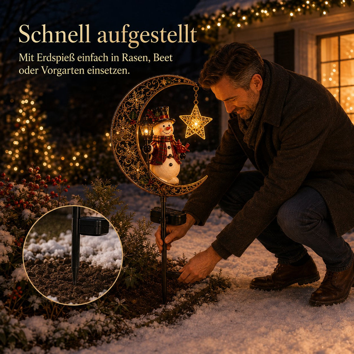 🌙 Solar-Weihnachts-Gartenleuchte mit Halbmond
