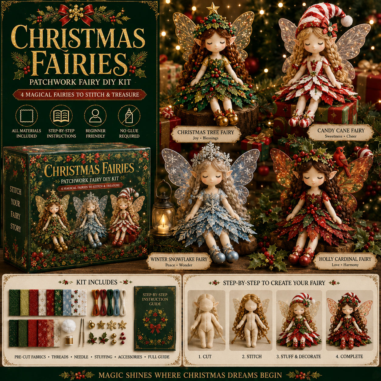 ✨ Christmas Magic Patchwork Fairy DIY Kit
