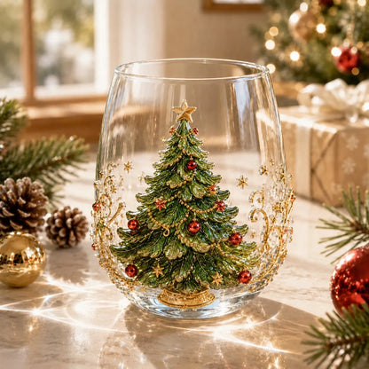 🎅🎄 3D Christmas Glass Art Cup | Luxury Raised Holiday Glassware for Drinks, Decor & Christmas Gifts 🎁