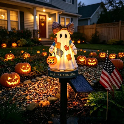 Lighted Vintage Patchwork Ghost Solar Garden Light