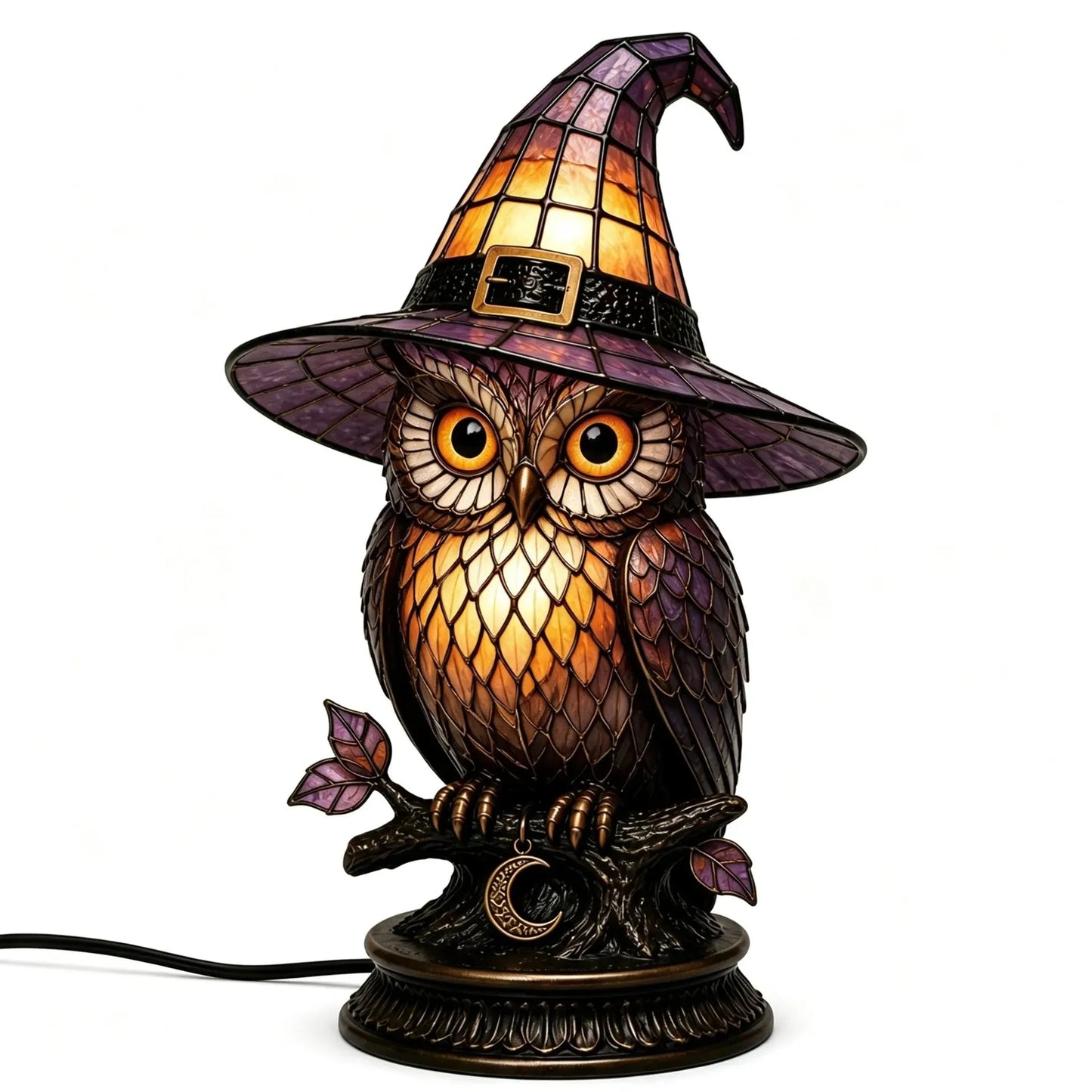 🐈 Gothic Stained Glass Witch Black Cat Table Lamp | Halloween Witch Hat Night Light Decor