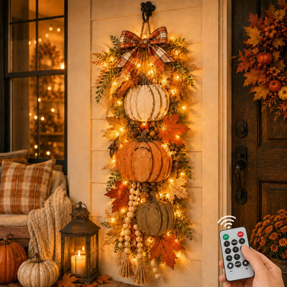 🏡🎃Rustic Wooden Pumpkin Door Hanging with Warm LED Lights