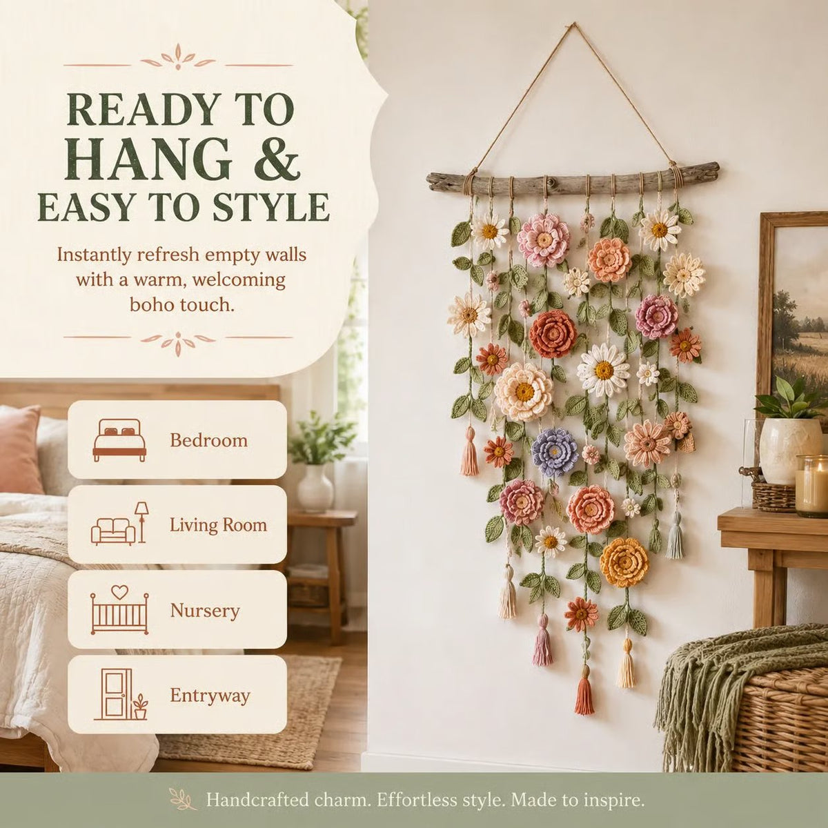 🌸HandMade Boho Crochet Flower Wall Hanging Decor(Create Your Flower Wall & Save)