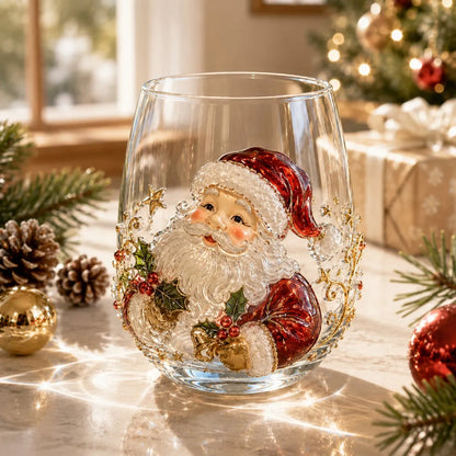 🎅🎄 3D Christmas Glass Art Cup | Luxury Raised Holiday Glassware for Drinks, Decor & Christmas Gifts 🎁