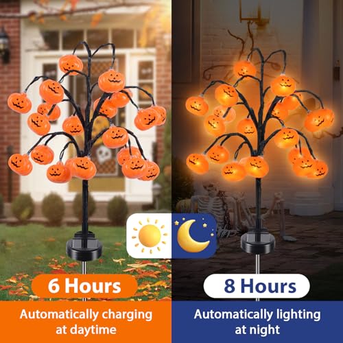 Solar Halloween Pumpkin Lights 20 Led Outdoor Waterproof Garden Pathway Decorations Orange Stainless Steel Stake Lights For Yard Patio Halloween Party Decor String Lights Orange