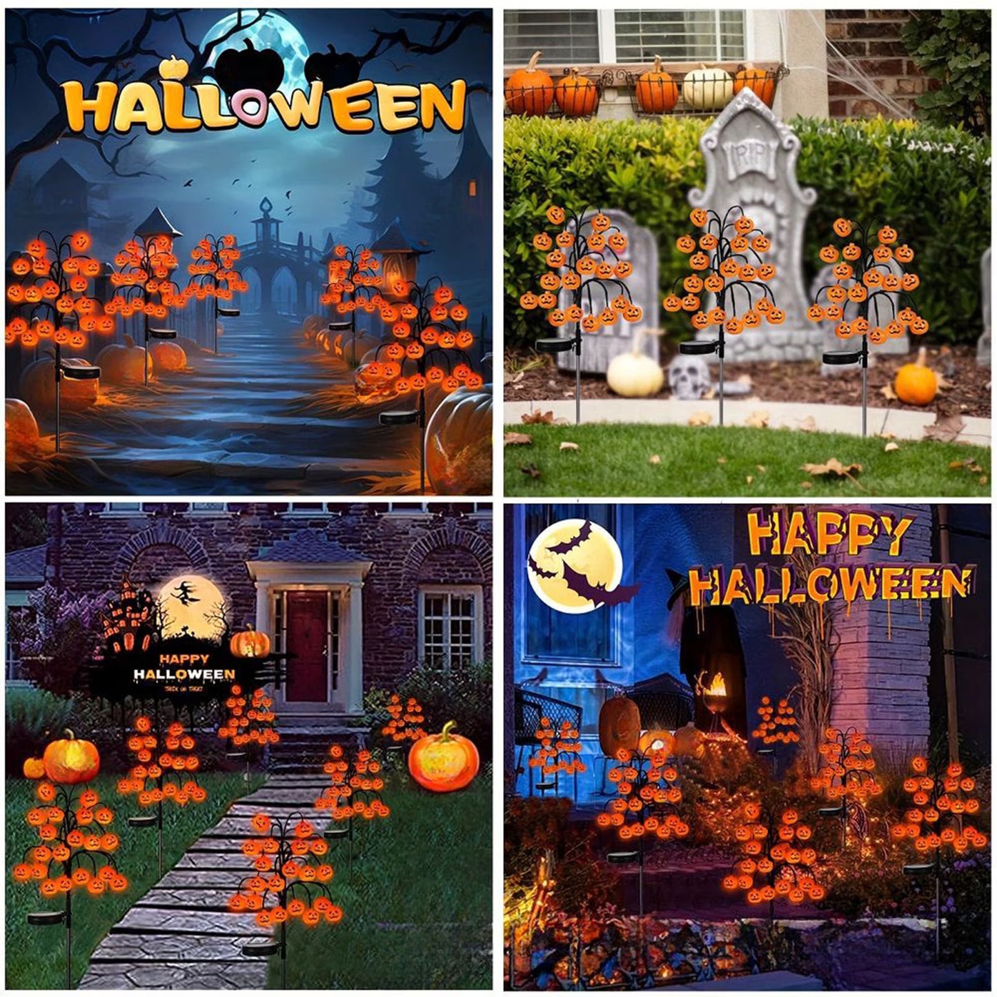 Solar Halloween Pumpkin Lights 20 Led Outdoor Waterproof Garden Pathway Decorations Orange Stainless Steel Stake Lights For Yard Patio Halloween Party Decor String Lights Orange