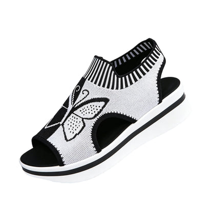 Norvail Woven Butterfly Cutout Toe Sandals ,Casual Breathable Butterfly Slip On Platform Sneaker Sandals, Thick Sole Peep Toe Summer Walking Casual Beach Sandals, Vacation Shoes for Women Summer