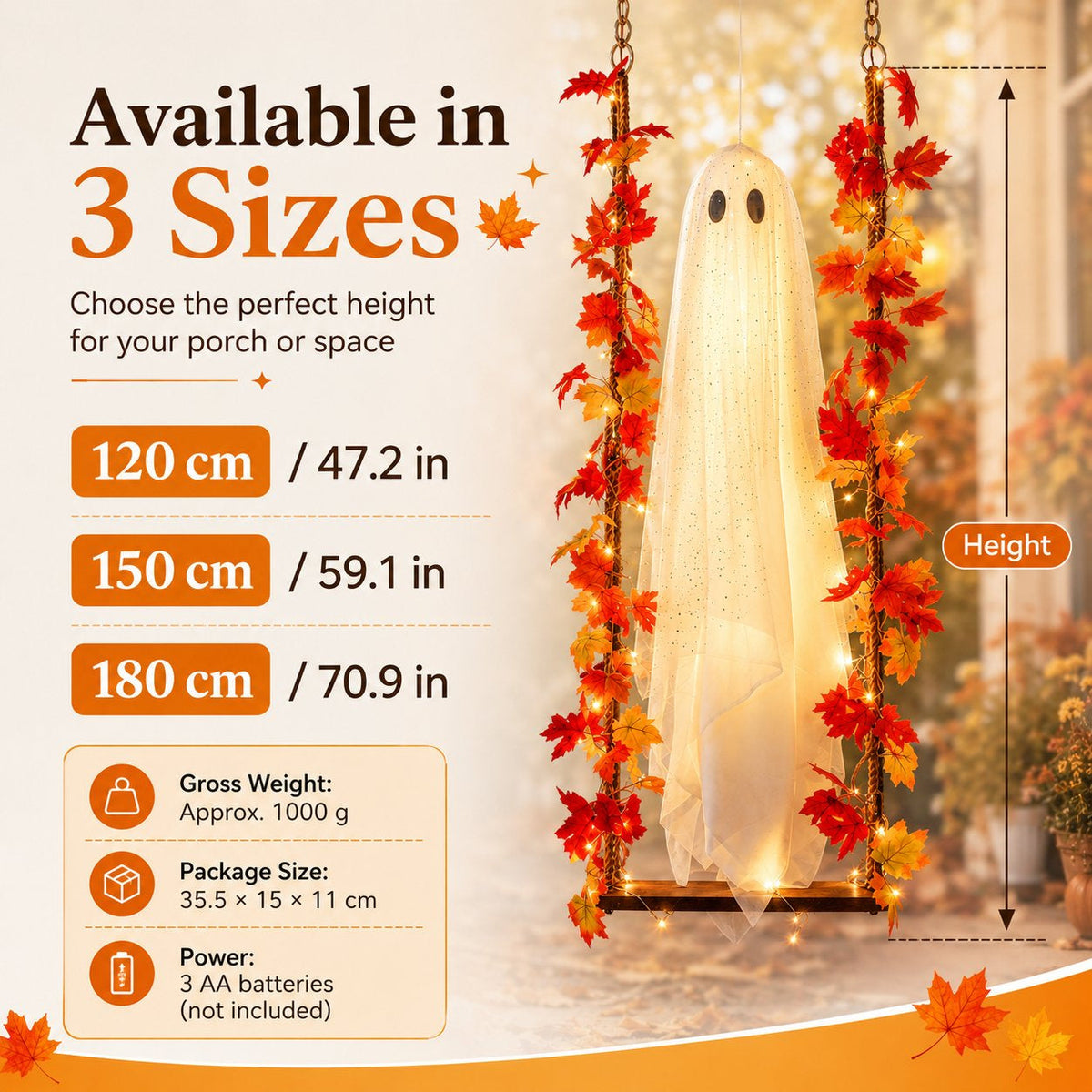 👻🍁Light-Up Maple Ghost Swing Halloween Decoration