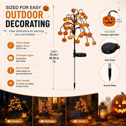 🎃Pumpkin Solar Branch Lights, 20 LED Twinkling Halloween Waterproof Outdoor Stake Decor for Yard Garden Patio