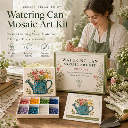 Vintage Watering Can Mosaic Art Kit – DIY Floral Garden Themed Craft, Handmade Indoor & Outdoor Wall Decor