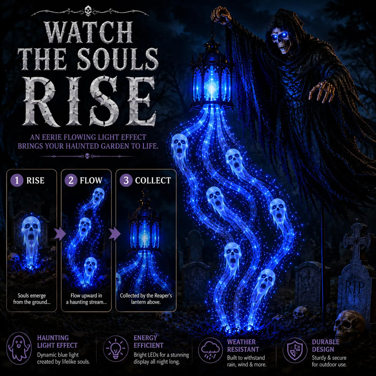 💀Halloween Soul Harvester Animated Garden Light(Powered by solar panels)
