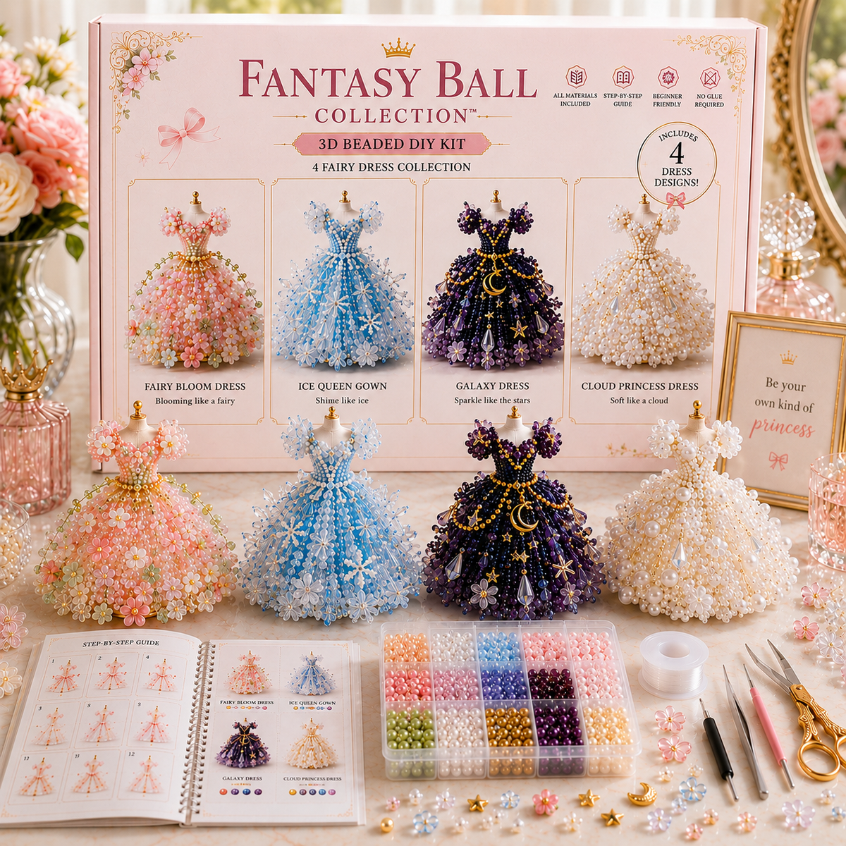 🌸 Magical Dress WorldsTM — 3D Beaded DIY Collection