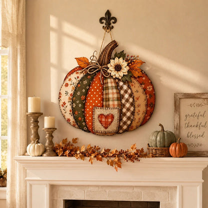 🍂🎃Retro Patchwork Pumpkin Door Hanging with Lights