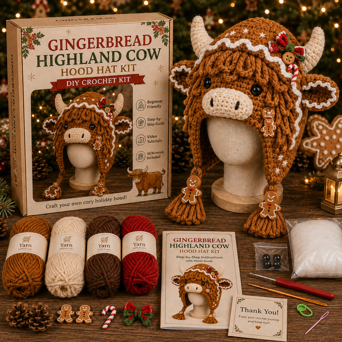 🐮🐲🎄Christmas Character Hood DIY Crochet Kit