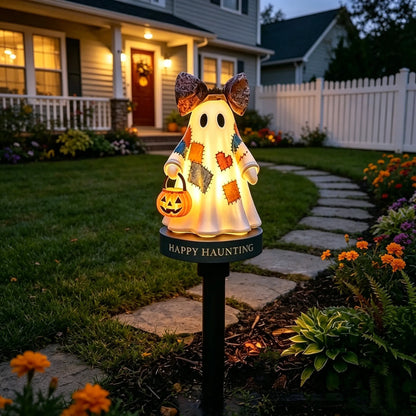 Lighted Vintage Patchwork Ghost Solar Garden Light