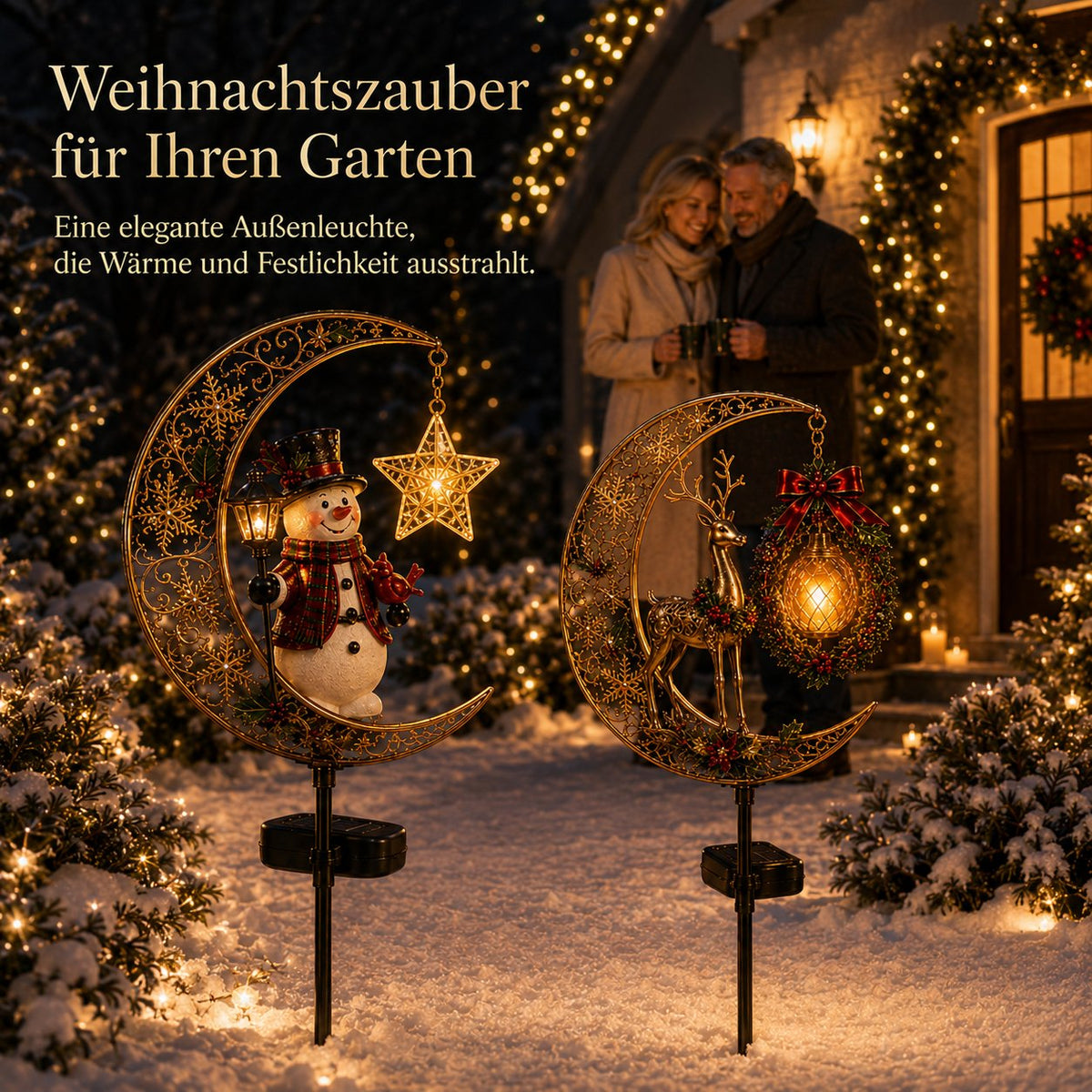 🌙 Solar-Weihnachts-Gartenleuchte mit Halbmond