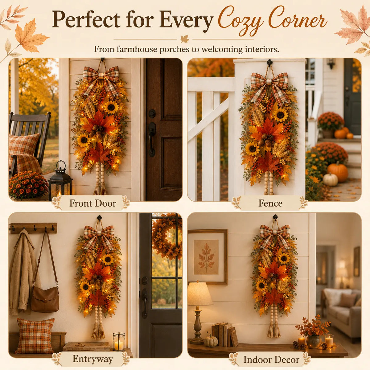 🍂✨Country-Style Harvest Door Hanging Decoration with Warm Lights