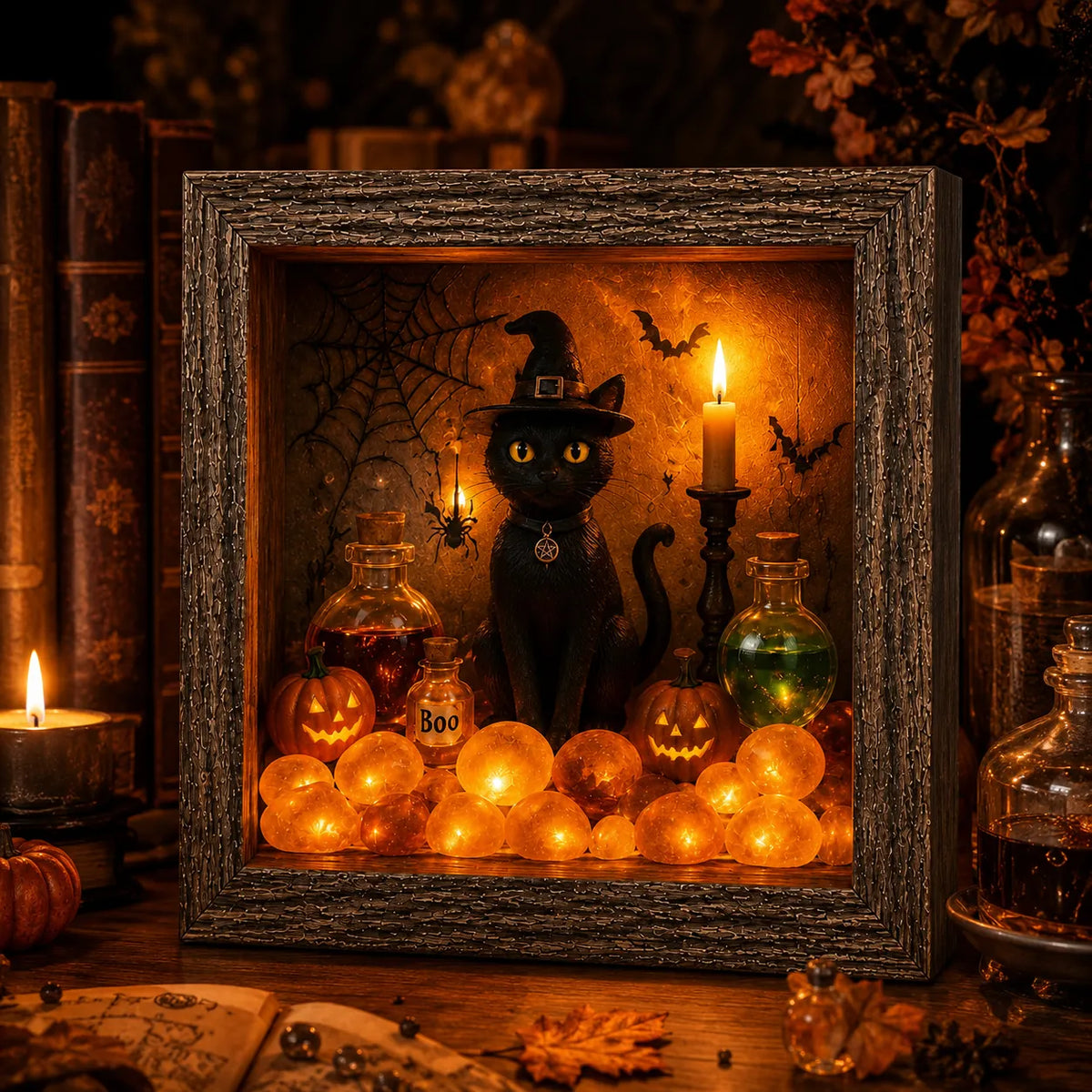 🎃DIY Lighted Halloween Shadow Box Kit – Warm LED Fall Decor & Easy Seasonal Craft