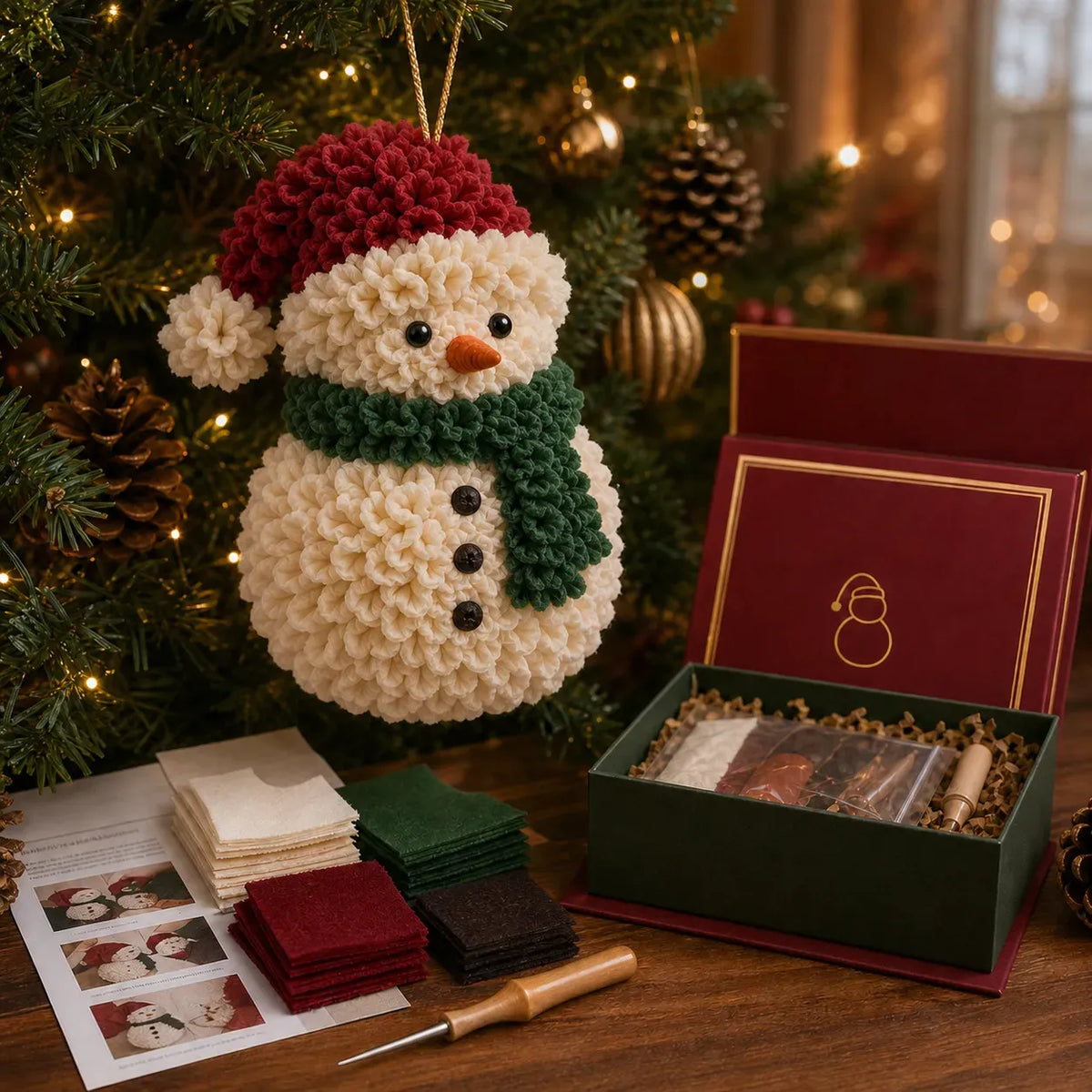 🎄3D Fabric Poke Christmas Ornament DIY Kit Collection | Complete Kit with Pre-Cut Fabrics, Stuffed Felt Base, Poking Tool & Step-by-Step Guide Included 💕
