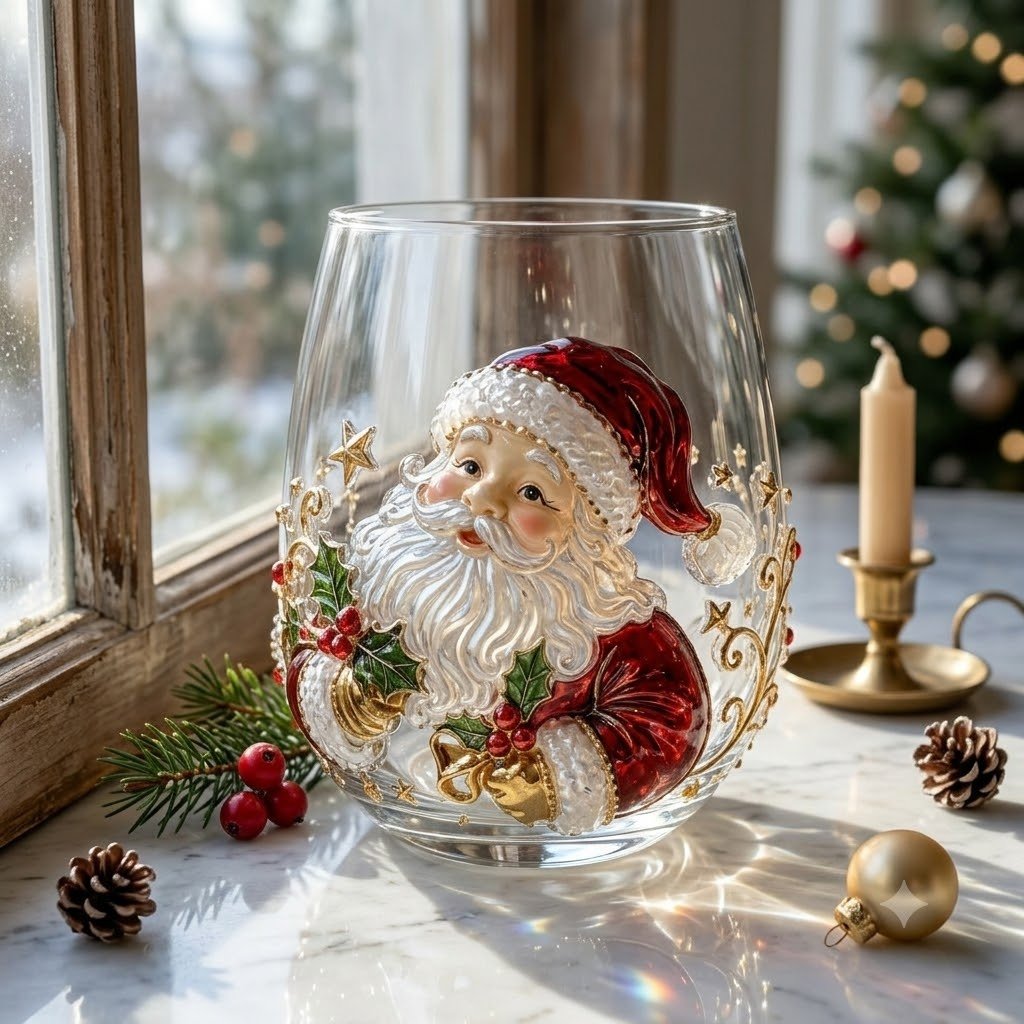 🎅🎄 3D Christmas Glass Art Cup | Luxury Raised Holiday Glassware for Drinks, Decor & Christmas Gifts 🎁