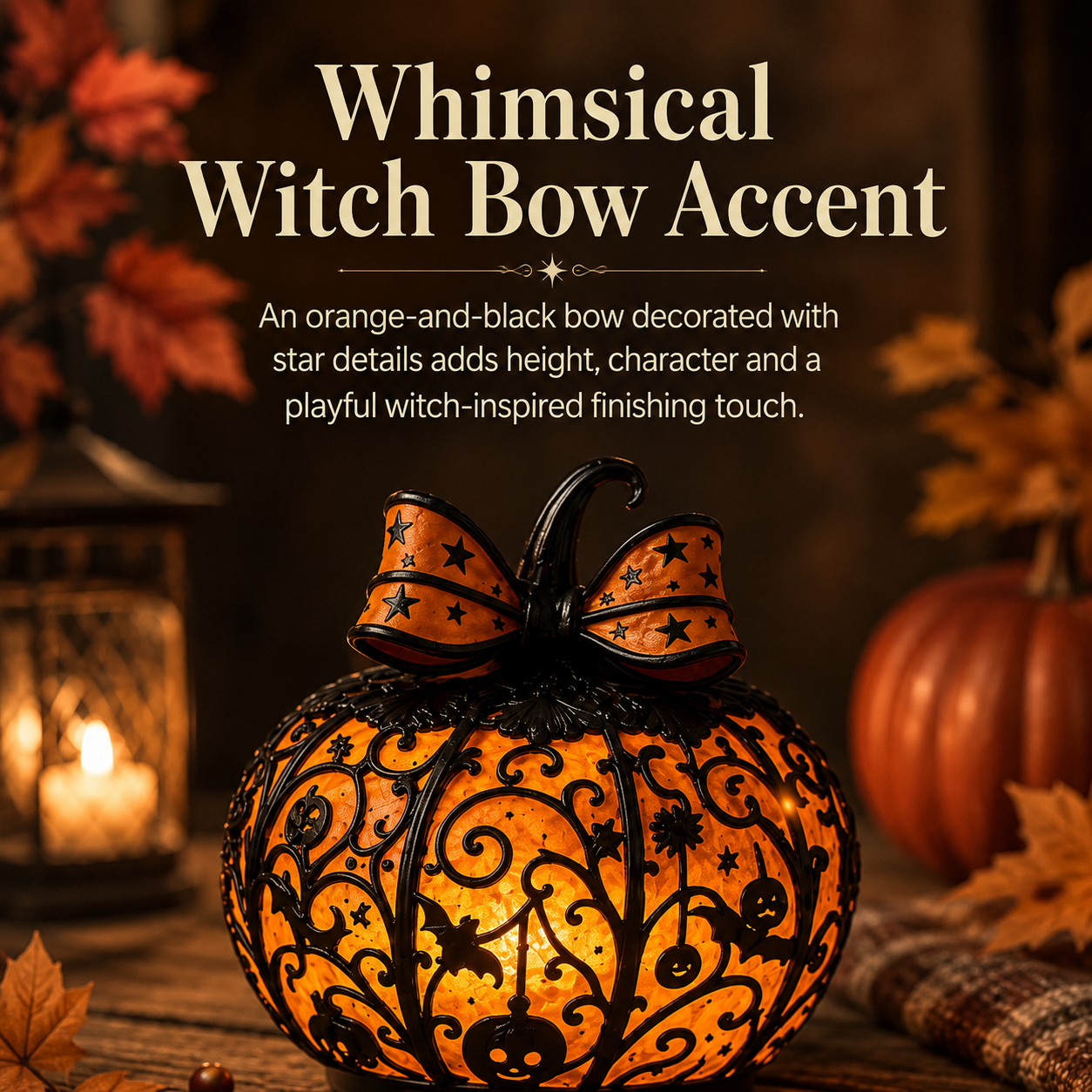 Glowing Filigree Pumpkin Lantern – Cozy Halloween Tabletop Decor