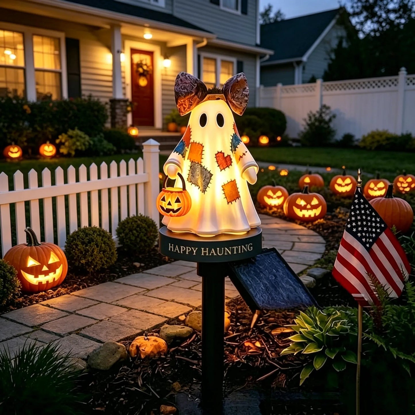 Lighted Vintage Patchwork Ghost Solar Garden Light