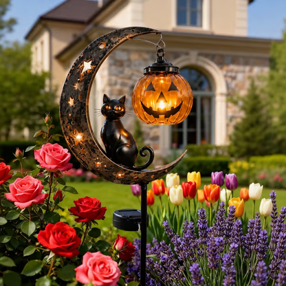 🎃Solar Halloween Black Cat & Pumpkin Moon Garden Stake Light