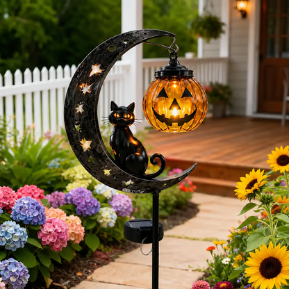🎃Solar Halloween Black Cat & Pumpkin Moon Garden Stake Light