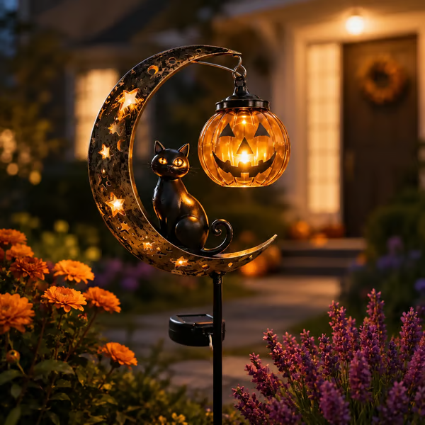 🎃Solar Halloween Black Cat & Pumpkin Moon Garden Stake Light