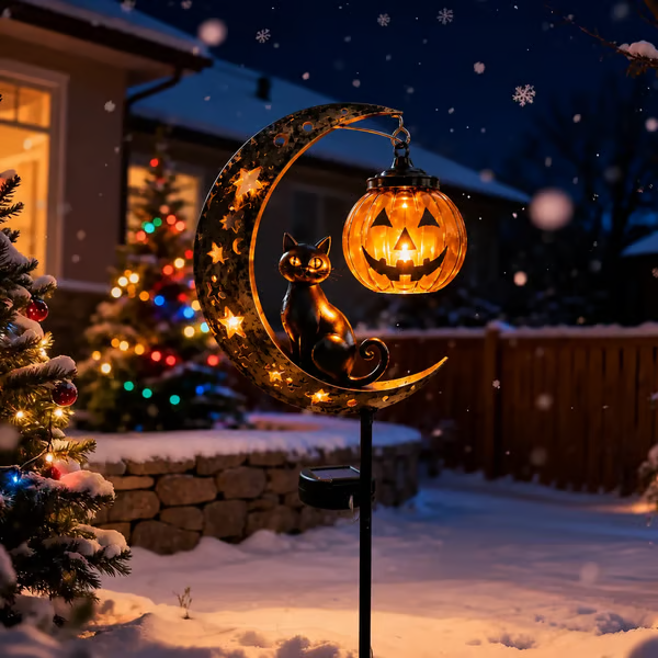 🎃Solar Halloween Black Cat & Pumpkin Moon Garden Stake Light