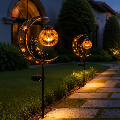 🎃Solar Halloween Black Cat & Pumpkin Moon Garden Stake Light