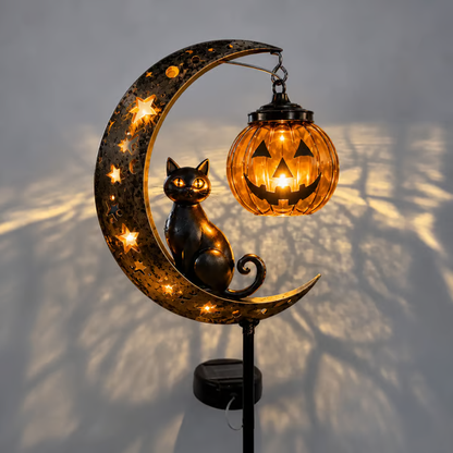 🎃Solar Halloween Black Cat & Pumpkin Moon Garden Stake Light