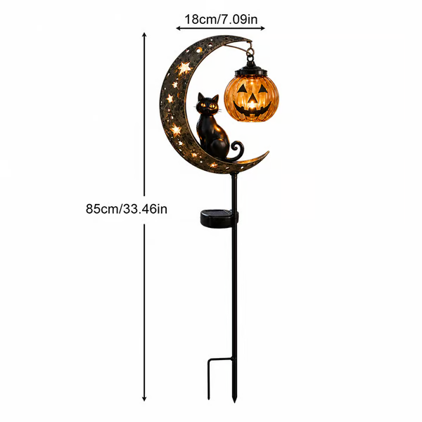 🎃Solar Halloween Black Cat & Pumpkin Moon Garden Stake Light