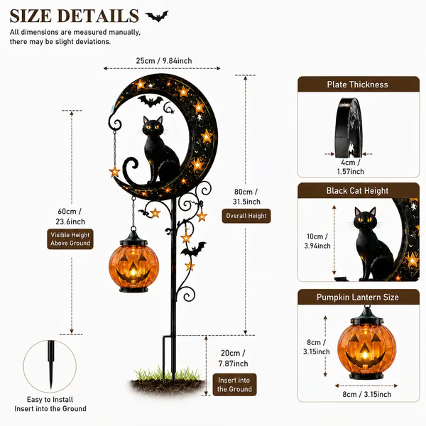 🎃Solar Halloween Black Cat & Pumpkin Moon Garden Stake Light