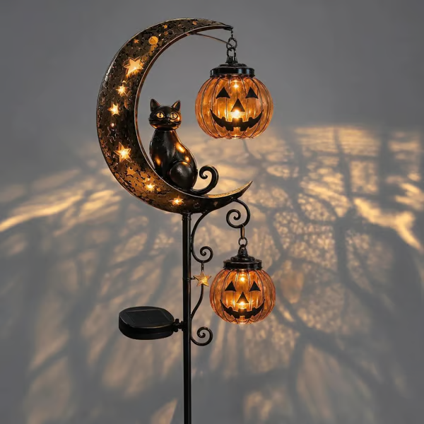 🎃Solar Halloween Black Cat & Pumpkin Moon Garden Stake Light