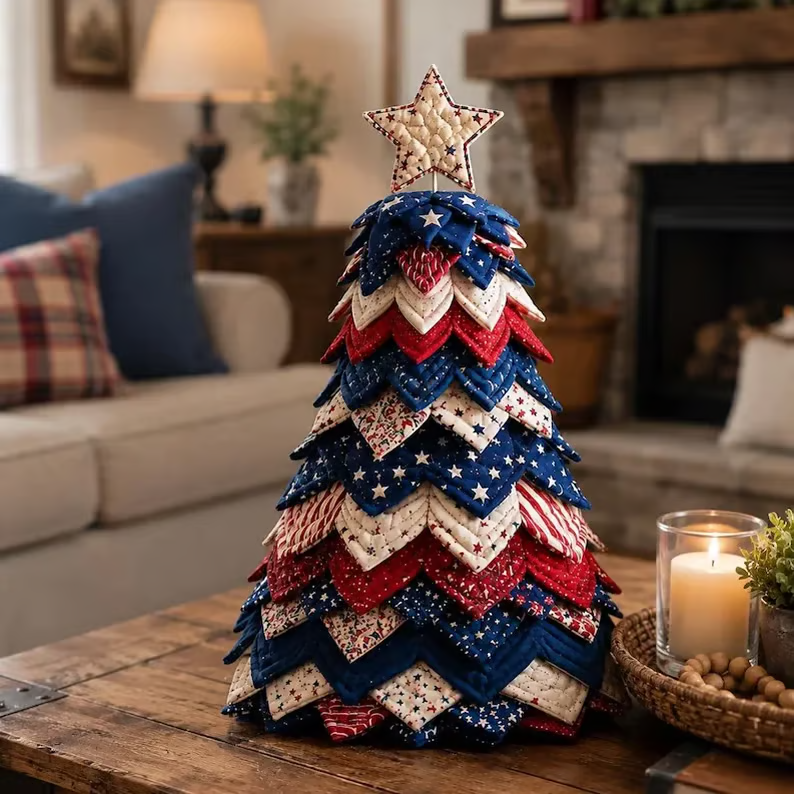 🔥LAST DAY 50% OFF - 🎄Americana Christmas Tree Quilt Kit – Easy Layered Fabric Holiday Décor for Quilting Lovers