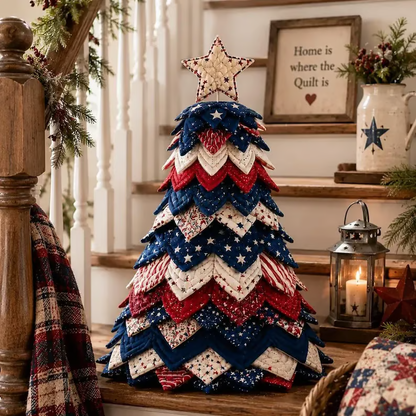 🔥LAST DAY 50% OFF - 🎄Americana Christmas Tree Quilt Kit – Easy Layered Fabric Holiday Décor for Quilting Lovers