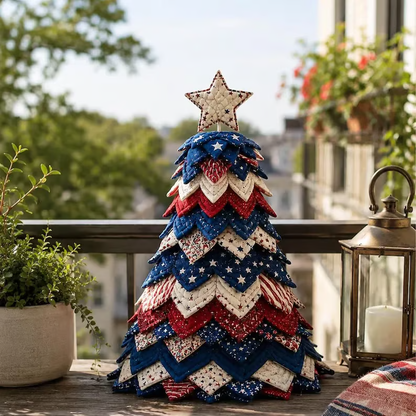 🔥LAST DAY 50% OFF - 🎄Americana Christmas Tree Quilt Kit – Easy Layered Fabric Holiday Décor for Quilting Lovers