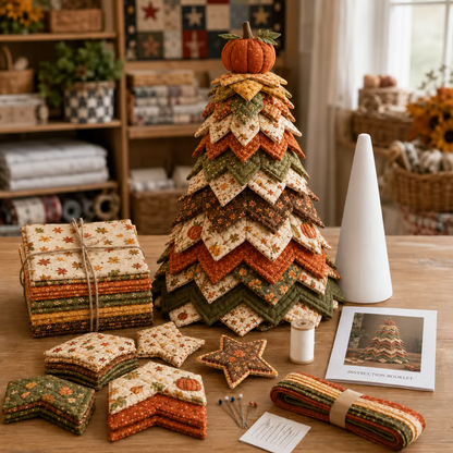 🔥LAST DAY 50% OFF - 🎄Americana Christmas Tree Quilt Kit – Easy Layered Fabric Holiday Décor for Quilting Lovers