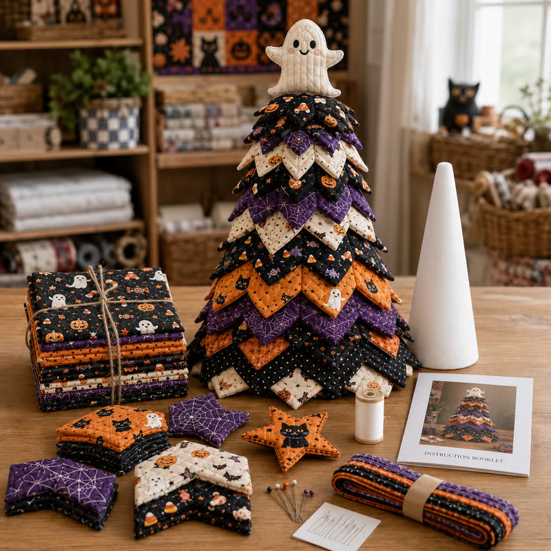 🔥LAST DAY 50% OFF - 🎄Americana Christmas Tree Quilt Kit – Easy Layered Fabric Holiday Décor for Quilting Lovers