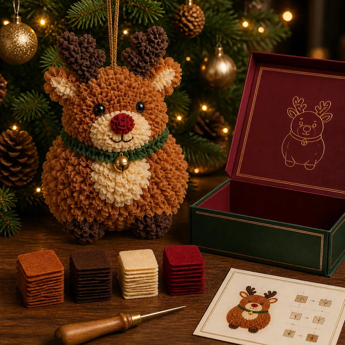 🎄3D Fabric Poke Christmas Ornament DIY Kit Collection | Complete Kit with Pre-Cut Fabrics, Stuffed Felt Base, Poking Tool & Step-by-Step Guide Included 💕