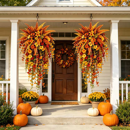 🍂 ARTIFICIAL FALL HARVEST HANGING BASKET - AUTUMN PORCH & DOOR DECORATION