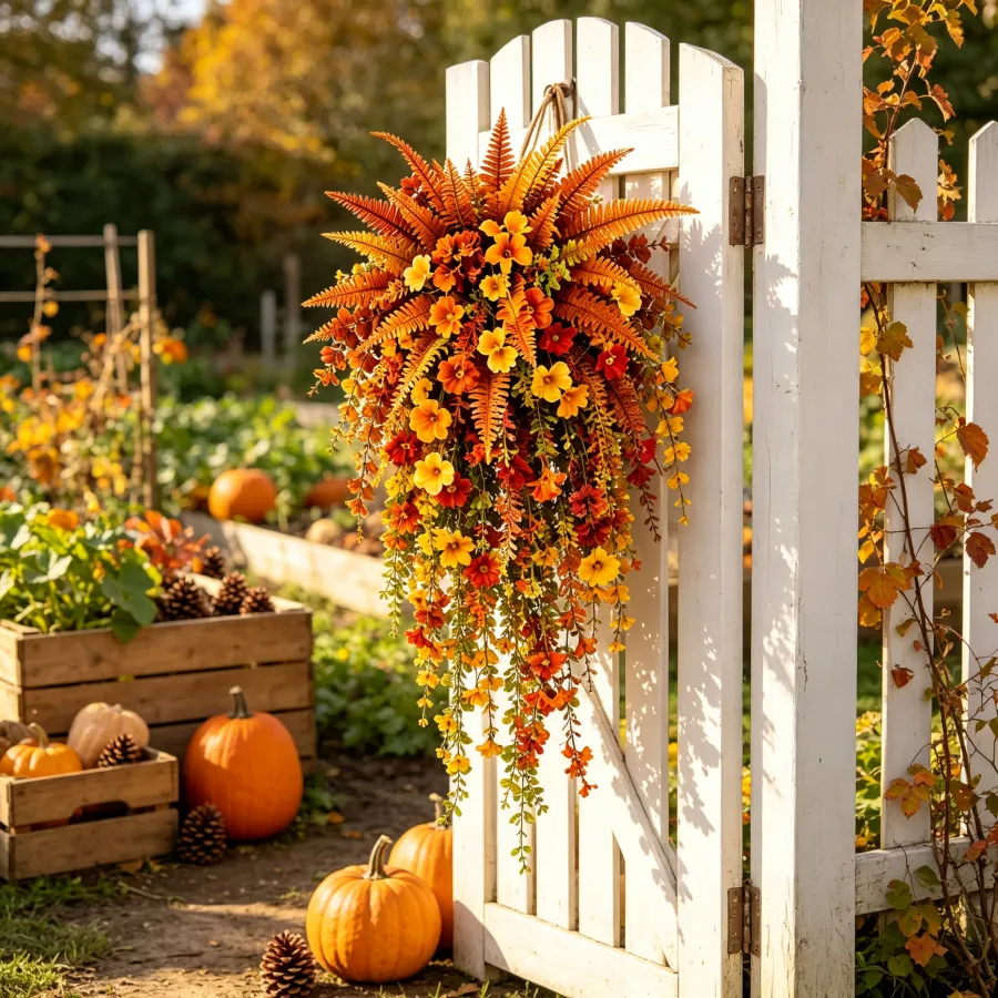 🍂 ARTIFICIAL FALL HARVEST HANGING BASKET - AUTUMN PORCH & DOOR DECORATION
