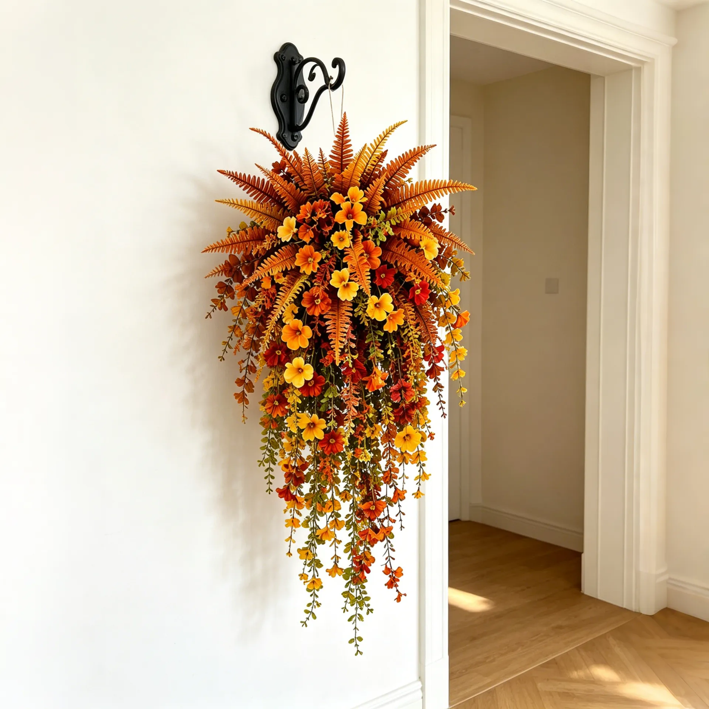 🍂 ARTIFICIAL FALL HARVEST HANGING BASKET - AUTUMN PORCH & DOOR DECORATION
