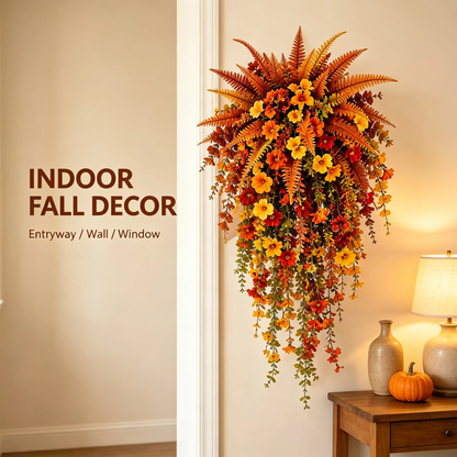 🍂 ARTIFICIAL FALL HARVEST HANGING BASKET - AUTUMN PORCH & DOOR DECORATION