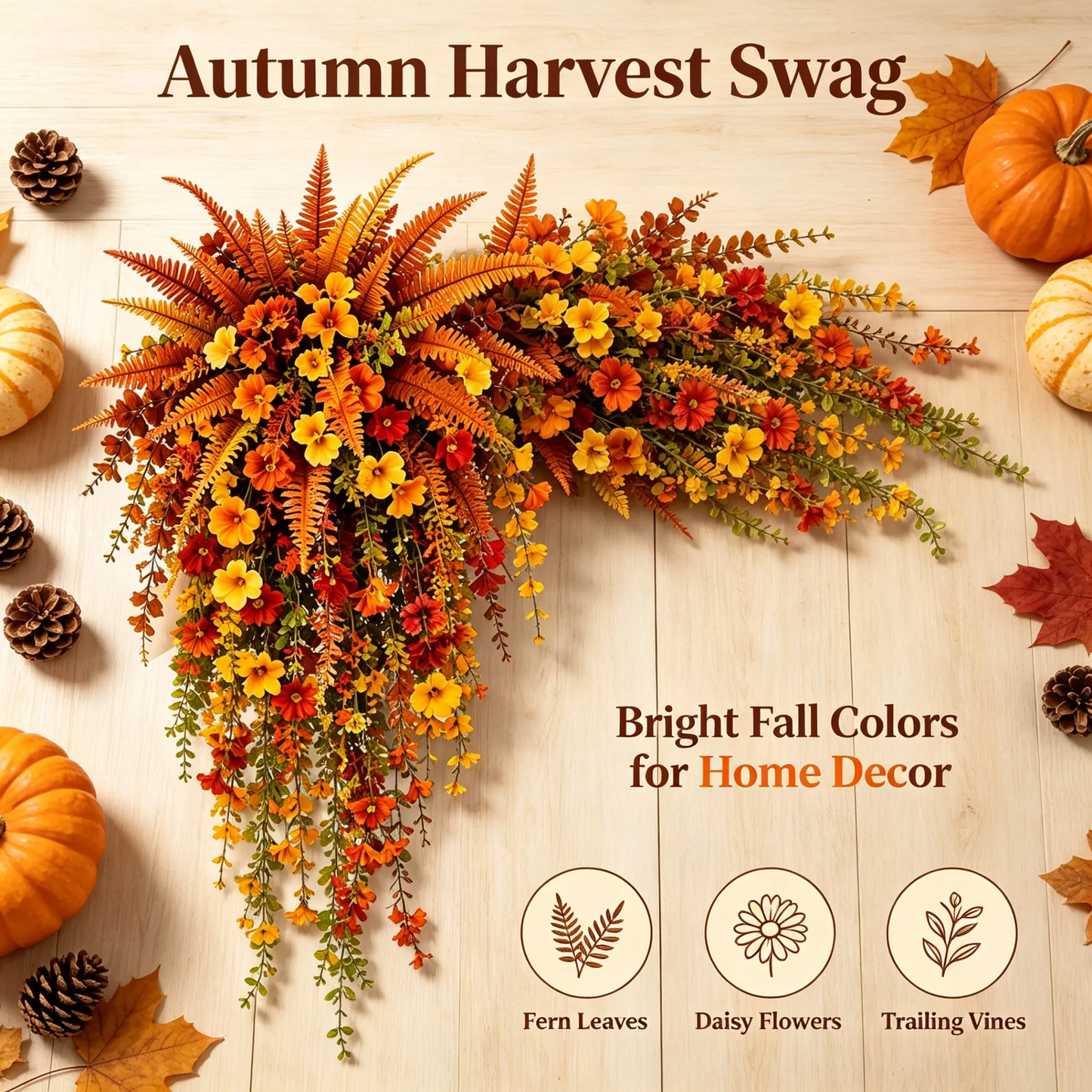 🍂 ARTIFICIAL FALL HARVEST HANGING BASKET - AUTUMN PORCH & DOOR DECORATION