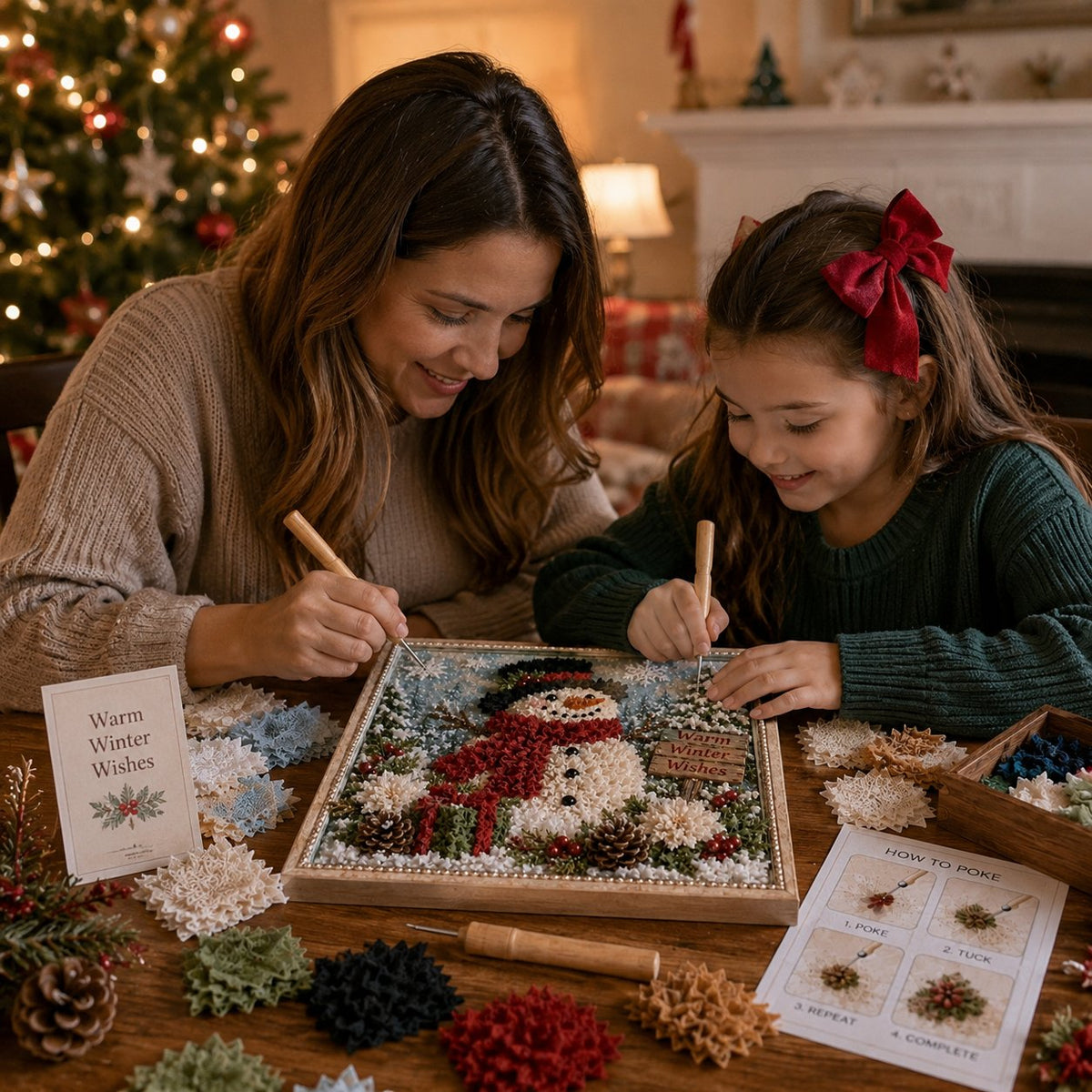 🎄DIY 3D Fabric Poke Art Christmas Keepsake Kit – No-Sewing Holiday Craft with Display Stand ✨